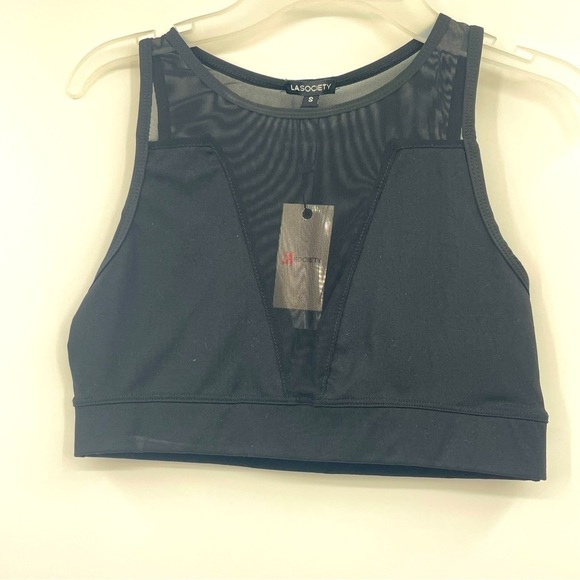 La Society Black Mesh V-Neck Crop Top – Size Small (NWT) - Picture 1 of 6